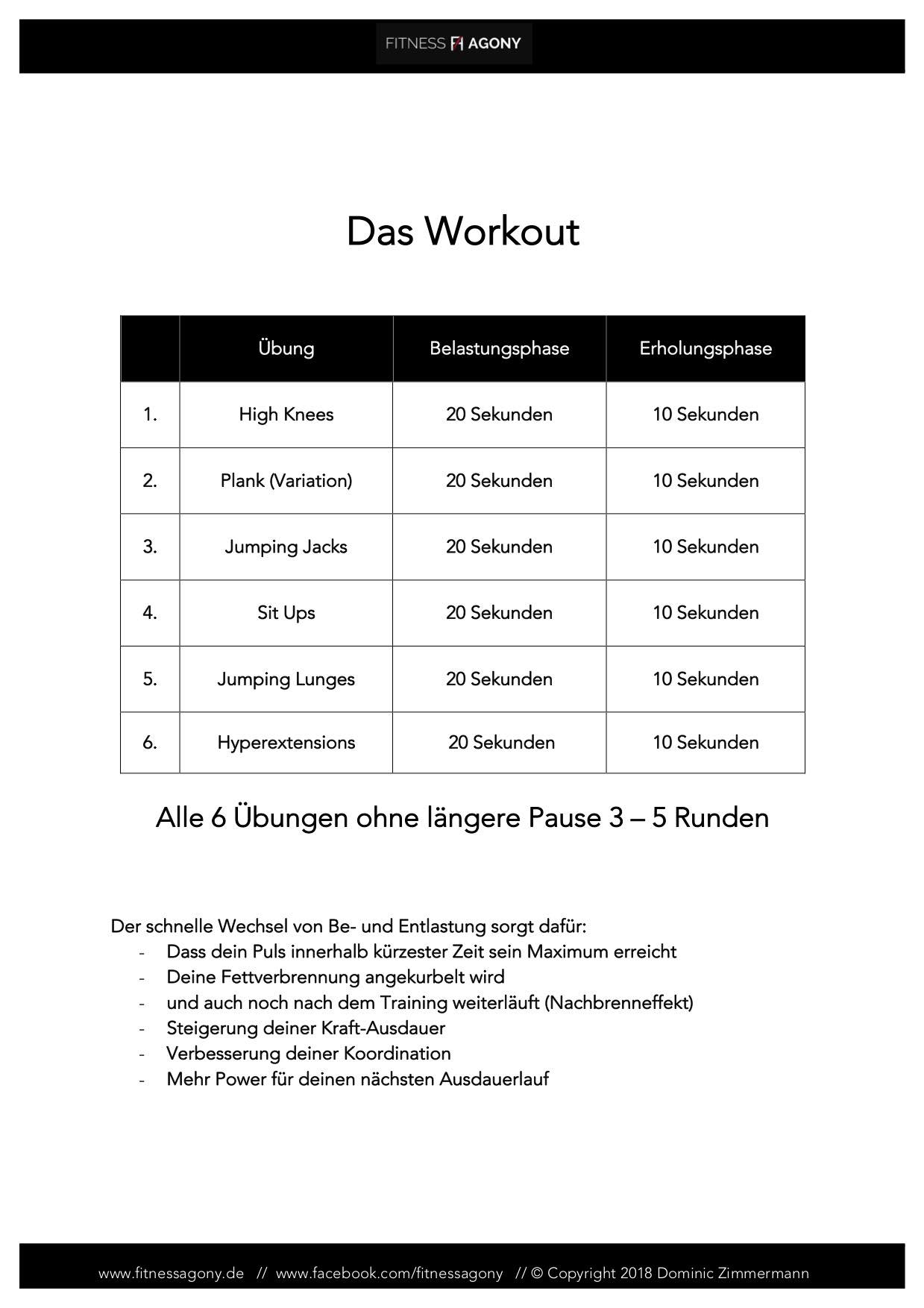 Du hast wenig Zeit und willst trotzdem etwas für deine Fitness tun? Mit diesem HIIT Workout bekommst du in kurzer Zeit einen starken Rumpf und schnelle Beine.